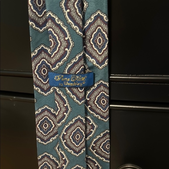 Wembley Geometric Pattern Tie - Blue and Brown - Picture 2 of 2